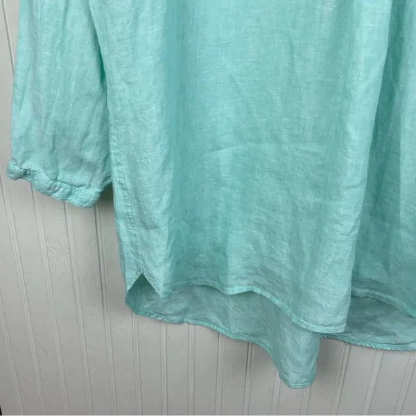 L.L. Bean Premium Washable Linen Long Tunic Top Size Large 100% Linen Fair Aqua - Image 4