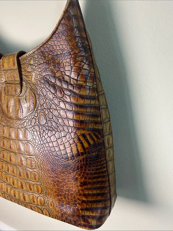Brahmin vintage Brown Croc-Embossed Leather Shoulder Bag - Image 5