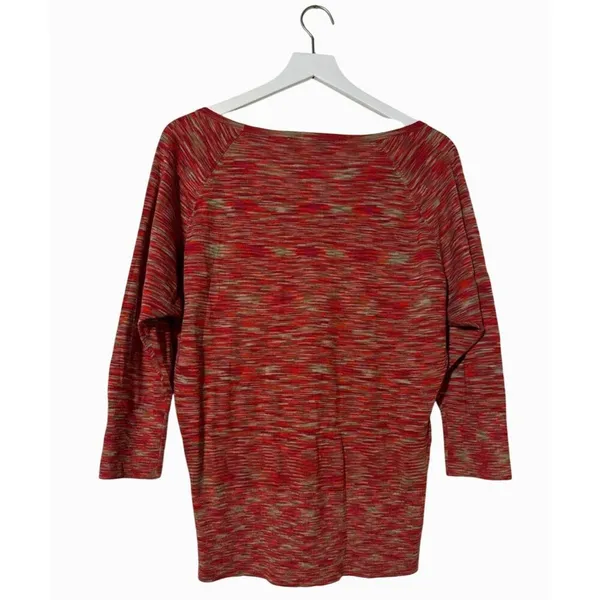 Ann Taylor LOFT Space Dye Sweater Red Multi Knit Pullover 3/4 Sleeve Medium Soft - Image 3