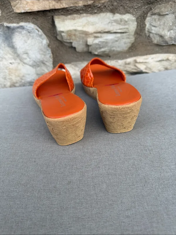 Lorenzo Cellini Women's Orange Cork Wedge Slide Sandal size 6 - Image 3