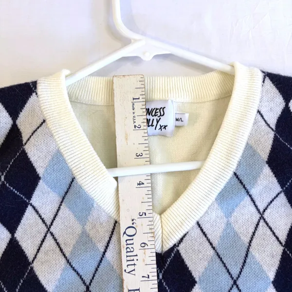 Princess Polly Navy Blue Crop Argyle‎ Sweater Vest Preppy Y2K Academia Women M/L - Image 7