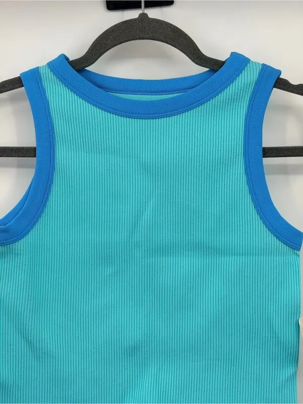 Free‎ People Make It Happen Brami M/L Aqua Sky Blue Ribbed Tank NWT - Image 4