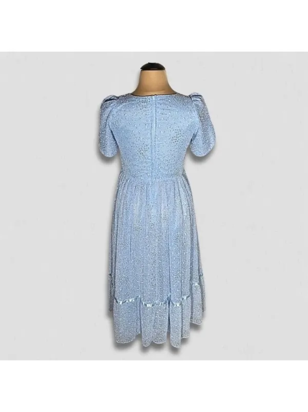 Vintage Beaded Floral Appliqués Peasant Dress Blue XL - Image 2