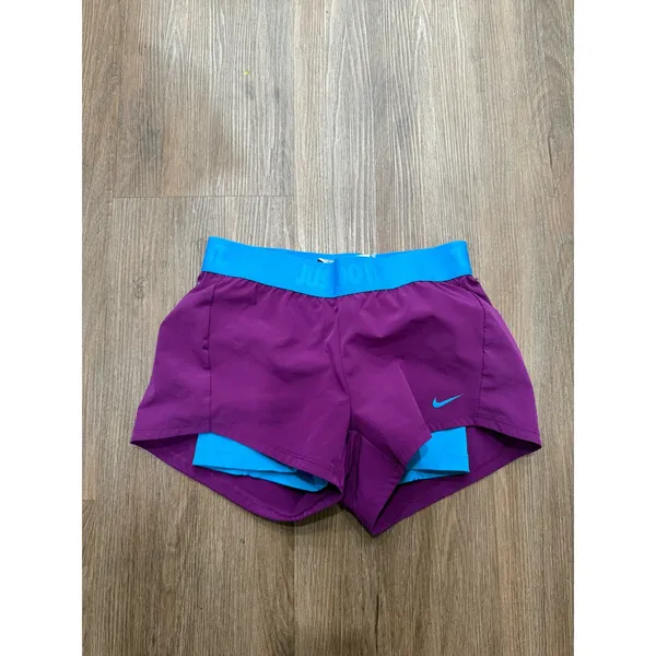 Nike Dri-FIT 2-in-1 Running Shorts Womens XS Purple Blue Just Do It Waistband‎ - Image 2