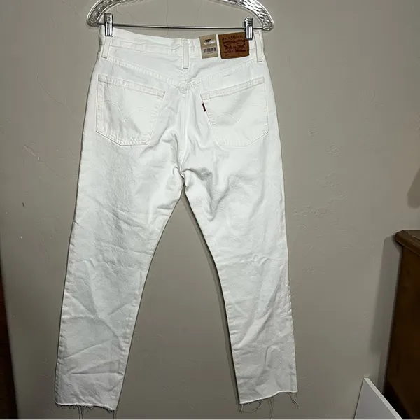 NWT Levi's 501’s White Distressed High‎ Rise Raw Hem Straight Leg Denim Jeans - Image 11
