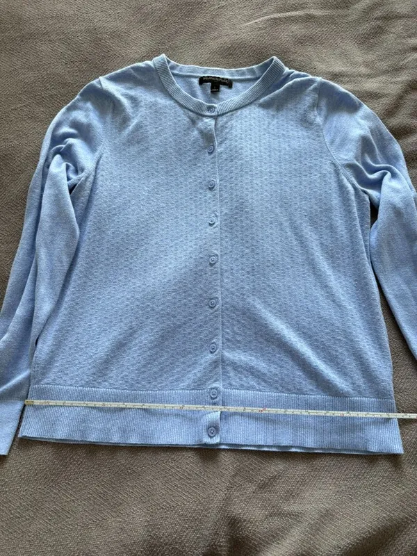 Banana Republic Womens Blue Pointelle Front Cardigan Sweater Sz L - Image 3