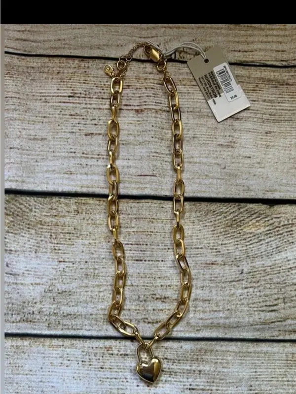 Gold Link Chain Necklace with Heart Pendant - Women Jewelry - Image 5