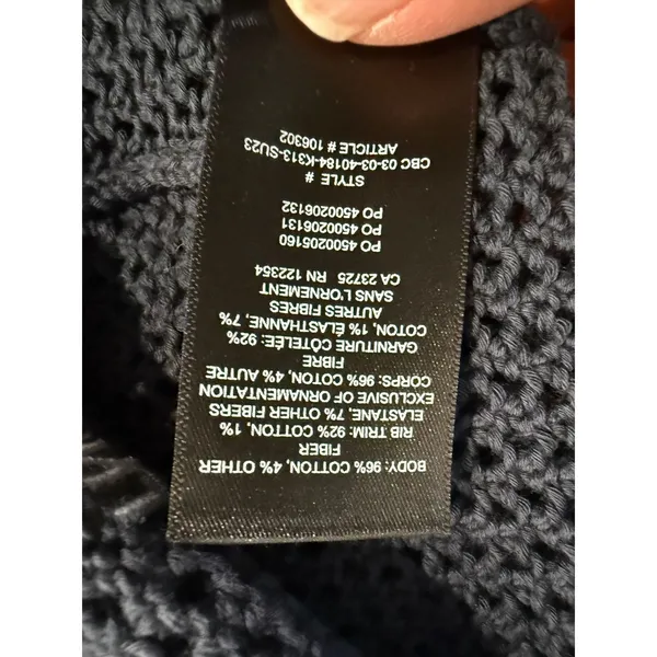 TNA‎ Aritzia Womens Navy Blue Cotton Mesh Open Knit Crewneck Sweater Size M - Image 7