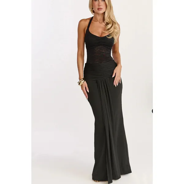 Showpo Maxi dress Halter neck Lace Melville Siuze US2 Black - Image 7