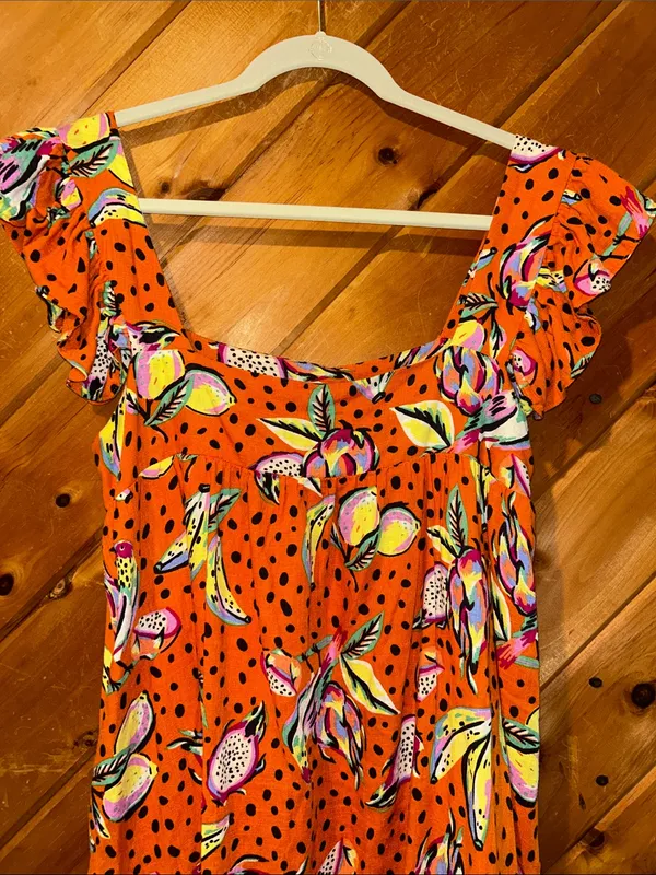Anthropologie Kourt Aria linen blend tropical fruit babydoll mini dress - Image 3