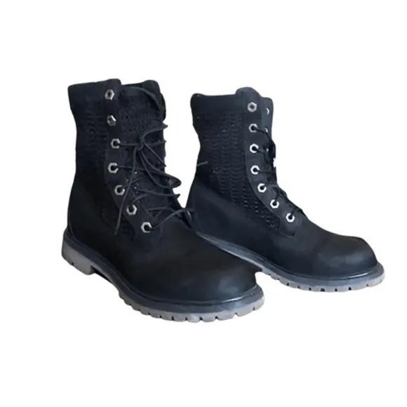 Timberland Black Lace Up Combat Boots Textured Shaft Chunky Sole Women's Size 7 - Image 5