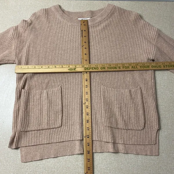 Madewell Sweater‎ Womens Small Beige Cable Knit Pullover Long Sleeve Pocket - Image 6