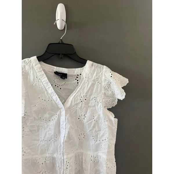 Liv Los Angeles Womens White Eyelet Lace Button Front Peplum Top‎ Ruffle Cottage - Image 2