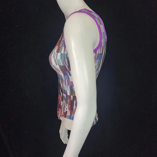 Plum Multicolored Geometric Leotard (S) Blue - Image 3