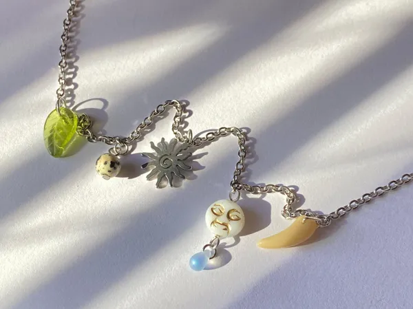Handmade boho vintage funky fairy style quality Czech glass beads mix stainless steel necklace🌝🍃 - Image 8