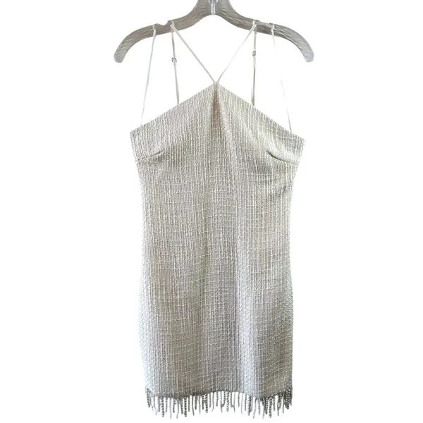 NWT Jason Wu Ivory Tweed Textured Pearl Fringe Mini Dress Size Small - Image 4