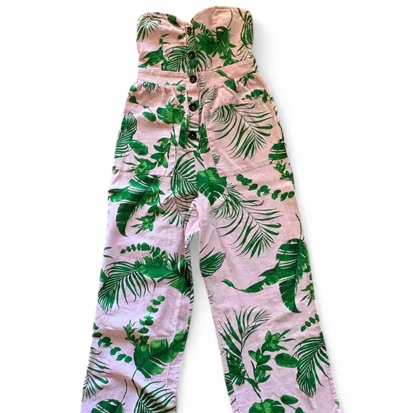 ASOS DESIGN bandeau button front jumpsuit with pockets in tropical print Sz 2 - Image 3