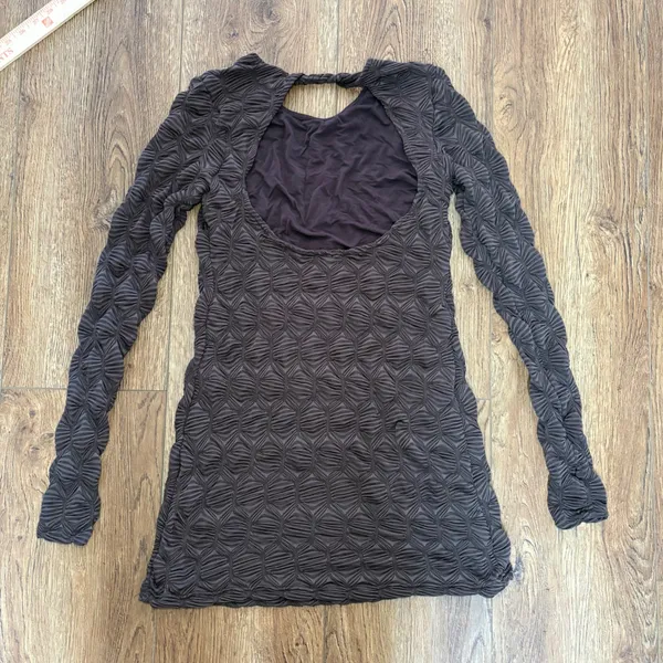 Free People Paulie Mini Dress Open Back Stretch Geometric Brown Size‎ Medium - Image 4