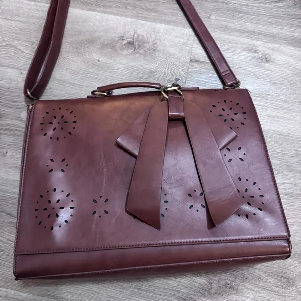 Ecosusi Leather Laptop Messenger Bag Briefcase Satchel Work Brown Bow - Image 3