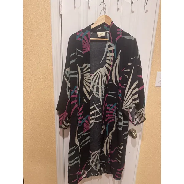 Anthropologie Maeve Kira Long Kimono Jacket Medium / Large Black Printed - Image 2