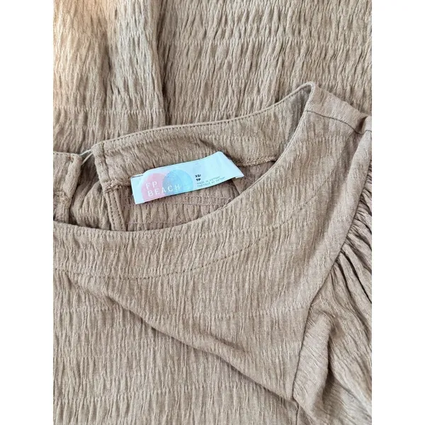Free People Beach Dress Brown Get Obsessed Babydoll Mini Puff Sleeve A Line XS - Image 4