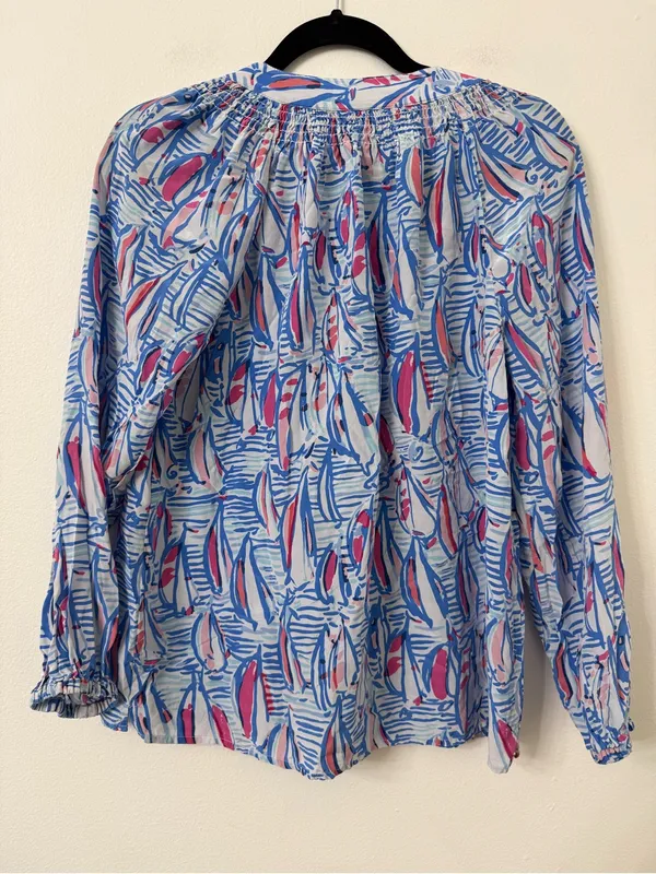 {M} Lilly Pulitzer Silk Elsa Top Red Right Return Sailboat RRR Blouse - Image 6