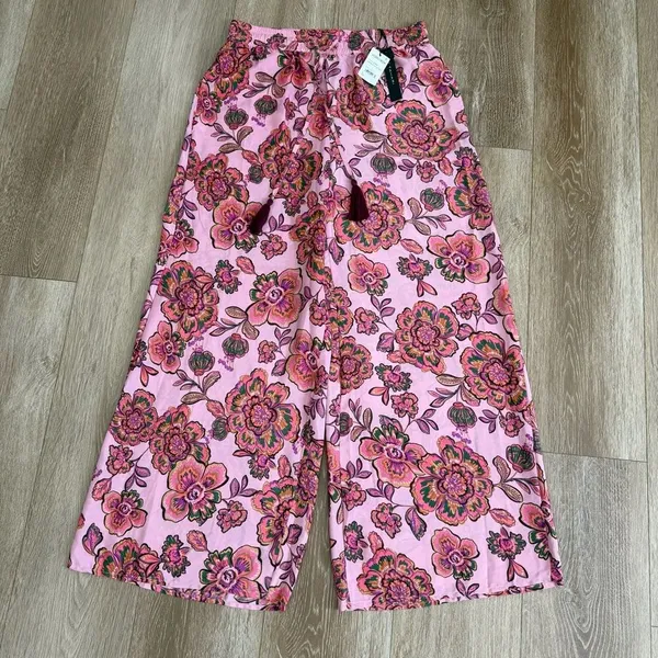 NWT Tahari Drawstring Waist Wide Leg Pants In Princess Floral Size Medium - Image 3