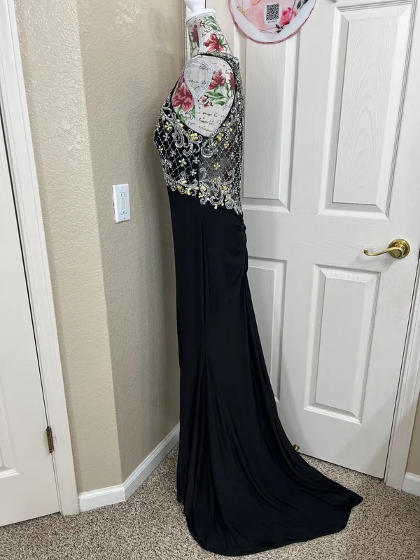 Black Beaded Prom Dress with Front Slit size XL - Image 5