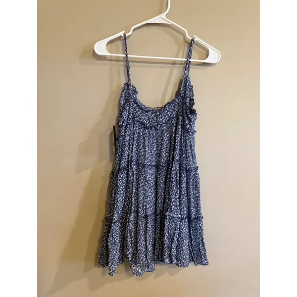 Lulus Navy Blue Floral Tiered Ruffle‎ Spaghetti Strap Mini Dress Size S - Image 5