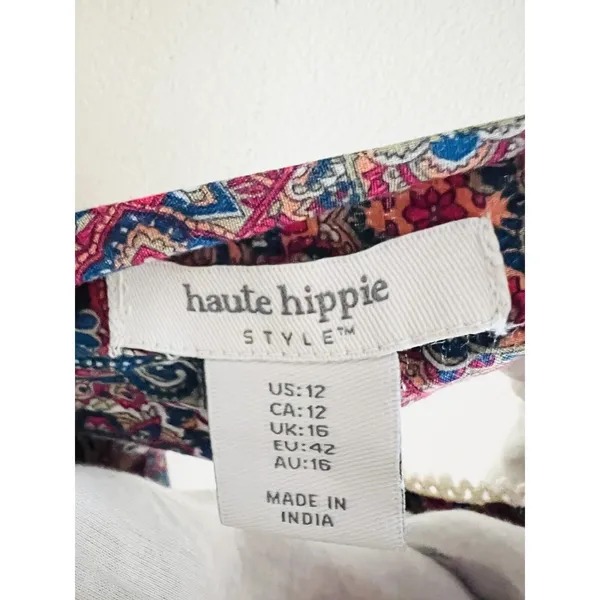 Haute Hippie Maxi Dress‎ Boho Flutter Sleeve Cotton Flounce Hem Floral Sz 12 - Image 6