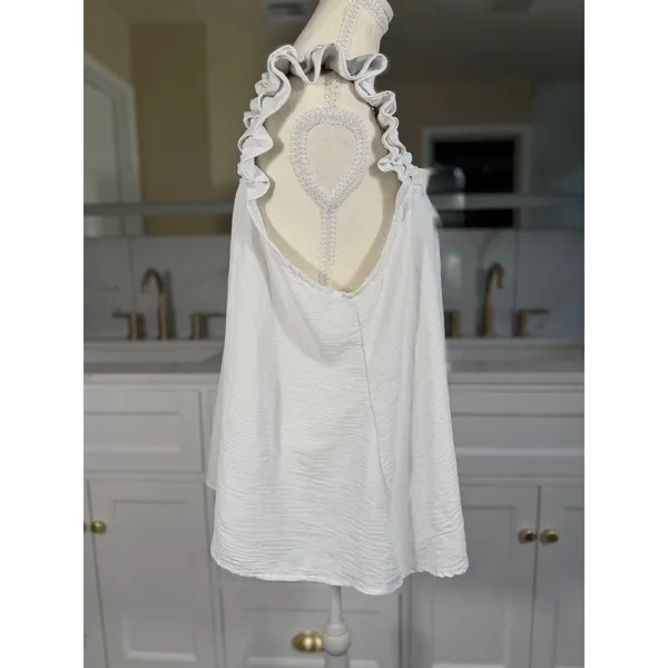 Ruffle Strap Tank Top Womens Large White Sleeveless Square Neck Flowy Blouse - Image 12