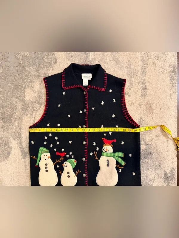Coldwater Creek Navy Snowman Embroidered Vest with Red Trim - Image 4