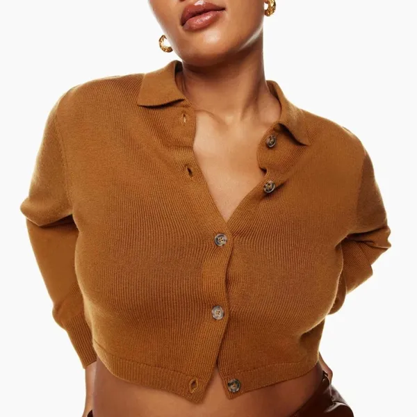Aritzia Wilfred Nextdoor Cropped Polo Knit Cardigan Rich Chestnut New Size XS - Image 16