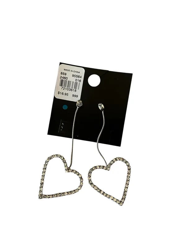 New York & Company White Pearl Studs with Crystal Heart Drop Earrings - Image 2