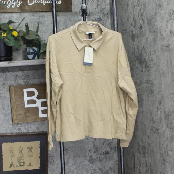 NWT Universal Thread Womens Long Sleeve Polo Shirt 92452282 Tan Brown XXL - Image 4