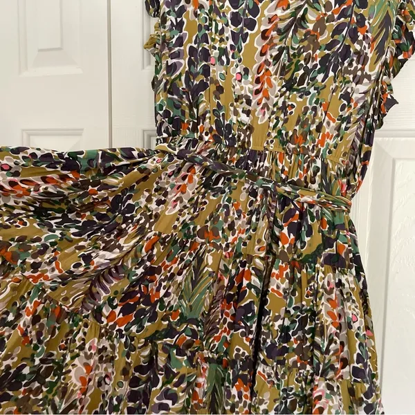 Jodifl Floral Mini Dress Sz 1X Ruffle Tiered Belted Waist Earthy Boho - Image 14