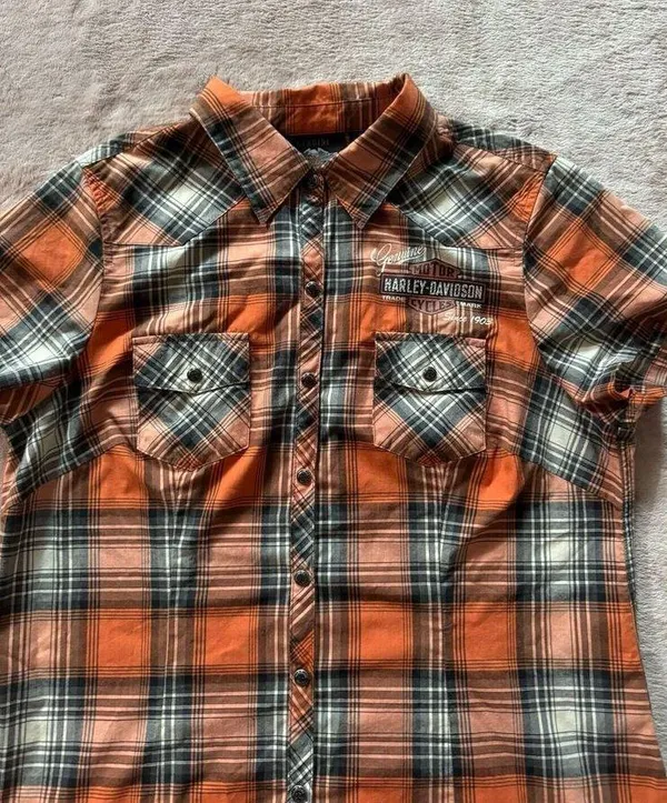 Harley Davidson Women's Plaid Button Up Back Embroidered Logo Shirt Size Large - Image 4