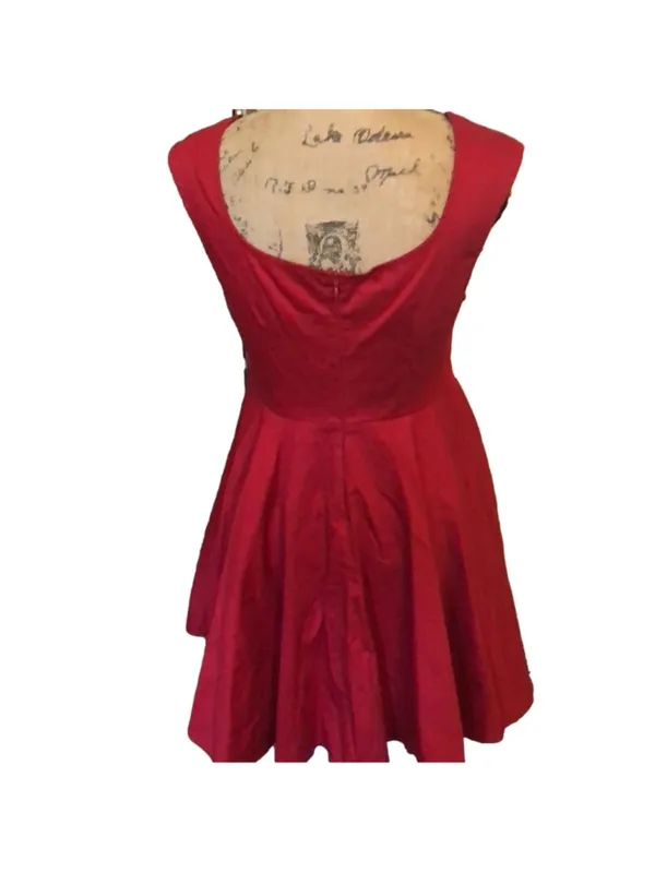 TOBI Skater Fit & Flare Mini Dress In Red Stretch Scoop Back, Size L - Image 5