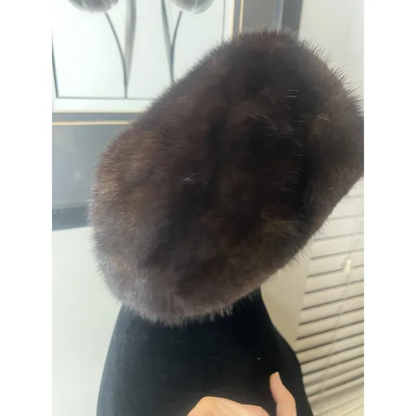 Vintage Genuine Mink Fur Hat Lined Women's Pill Box Style - Image 4