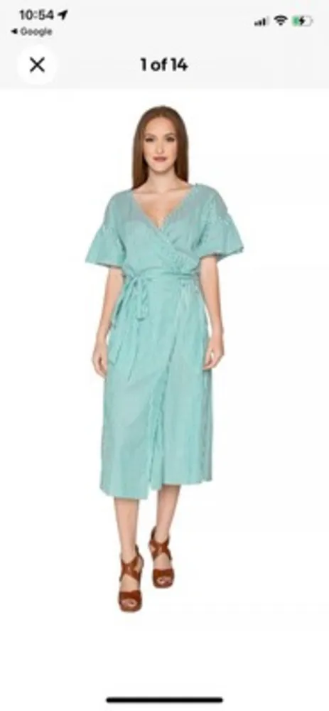 Velvet Tees Velvet by Graham & Spencer Jayel Cotton Stripe‎ Wrap Dress Green Wrap Size XS - Image 2