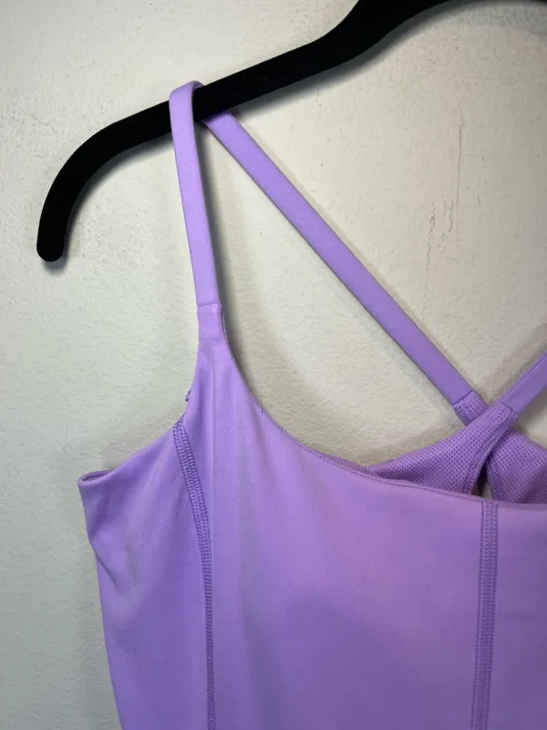 All In Motion Athletic Romper Body Suit Lilac Purple Shelf Bra Bike Shorts Large - Image 3