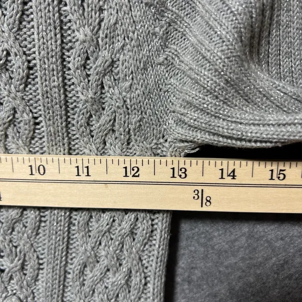 DKNY Jeans Cardigan Sweater Metallic Silver Cable‎ Knit Hooded Zip S - Image 4