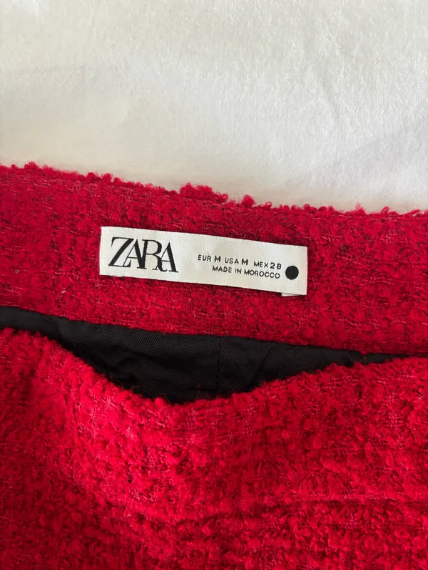 Zara Tweed Mini Skirt Red - Image 4