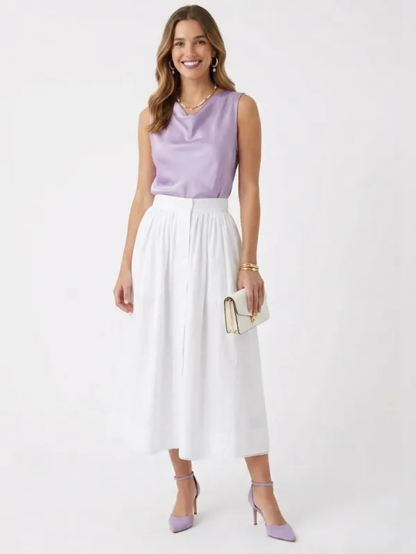 Zara White 100% Cotton Button-Front Midi Skirt with Eyelet Lace Trim - Size S - Image 10