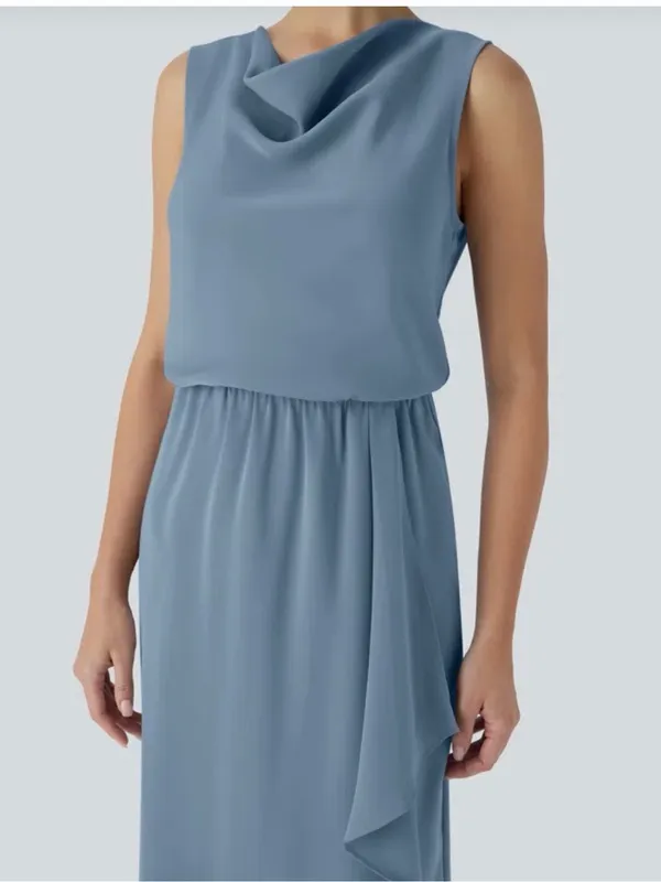 HALARA Sleeveless Draped Midi Dress in Dusty Blue - Image 12