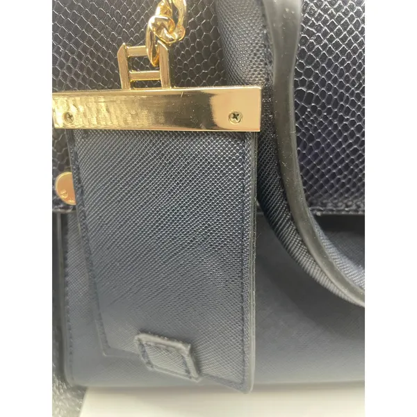 Dune London Navy Blue Structured Satchel Handbag Gold Hardware Women's Purse - Image 8