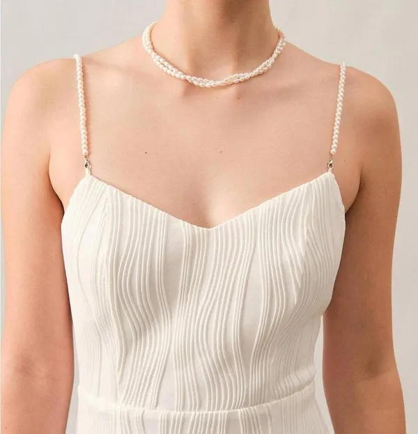 RIHOAS The Wave Textured Pearl Strap Midi Dress S - Image 2