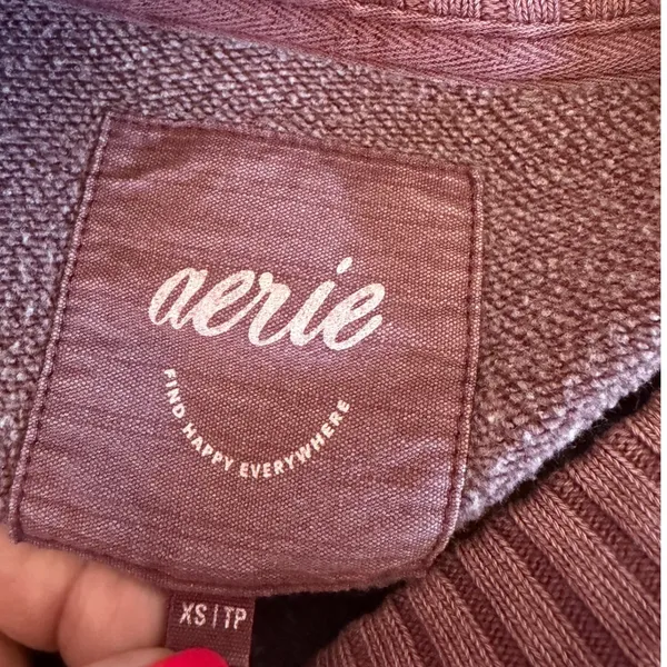 Aerie Women Oversized‎ Ribbed Side Panel Crewneck Sweatshirt Burgundy XS - Image 5