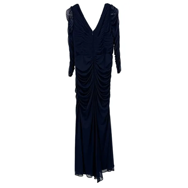 Adrianna Papell Size 10 Long Sleeve Maxi‎ Dress Dark Blue Mesh Sleeve Event Gown - Image 2