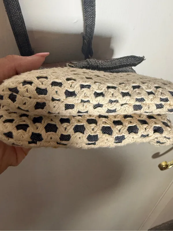 Roxy Y2K Brown Leather & Cream Crochet Crossbody Pouch Purse Vintage 90s - Image 9